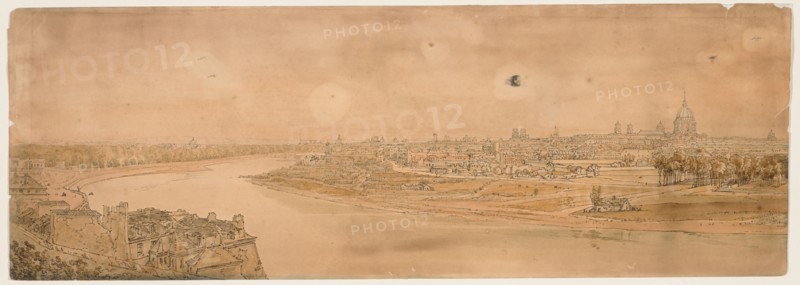 A Selection of Twenty of the Most Picturesque Views in Paris:  A General View of Paris, taken from Chaillot, 1802. Thomas Girtin (British, 1775-1802). Soft-ground etching with bistre wash