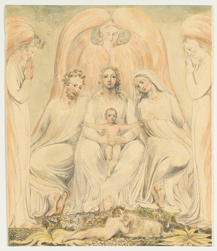The Holy Family (also known as Christ in the Lap of Truth), c. 1805. William Blake (British, 1757-1827). Black, gray, and brown ink applied with pen and point of brush; gray, pink, yellow, and green wash; sheet: 37.9 x 32.5 cm (14 15/16 x 12 13/16 in.).