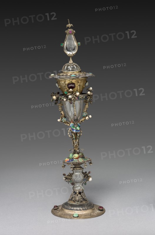 Blood Reliquary, 1500s. Italy (?), 16th century. Gilt silver; overall: 35.6 cm (14 in.); diameter of base: 10 cm (3 15/16 in.); average: 4.7 x 6 cm (1 7/8 x 2 3/8 in.).