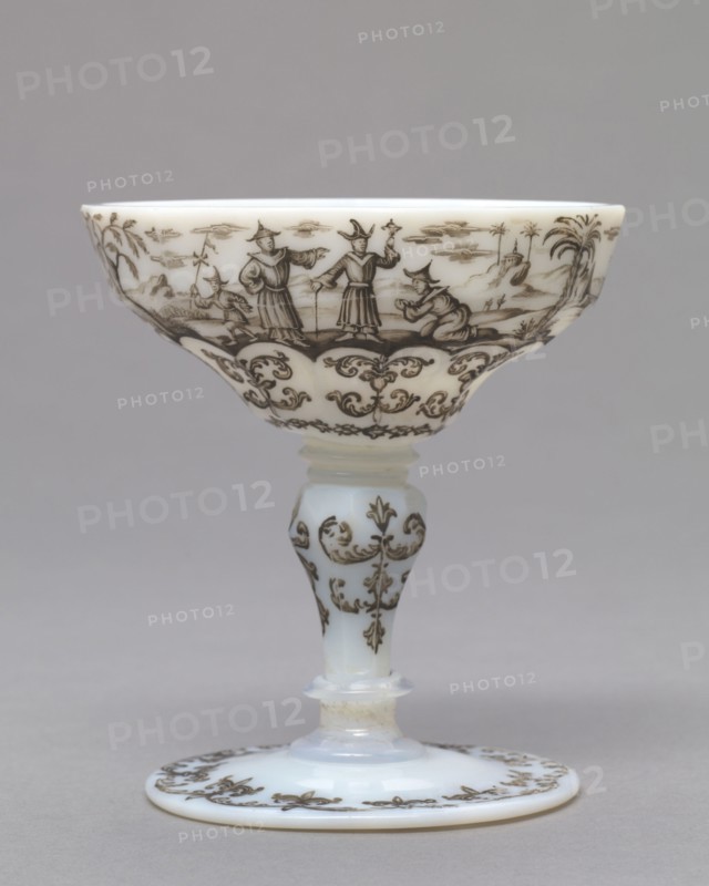 Cup, c. 1735. Ignaz Preissler (Bohemian, 1676-1741). Opal glass; diameter: 11.5 x 8.3 cm (4 1/2 x 3 1/4 in.); overall: 7.2 x 10 cm (2 13/16 x 3 15/16 in.).