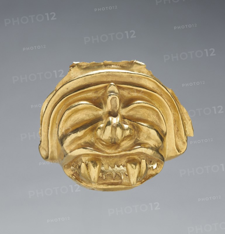 Mask, 200-1000. Peru, 3rd-10th Century. Gold; overall: 7 x 8.6 cm (2 3/4 x 3 3/8 in.).