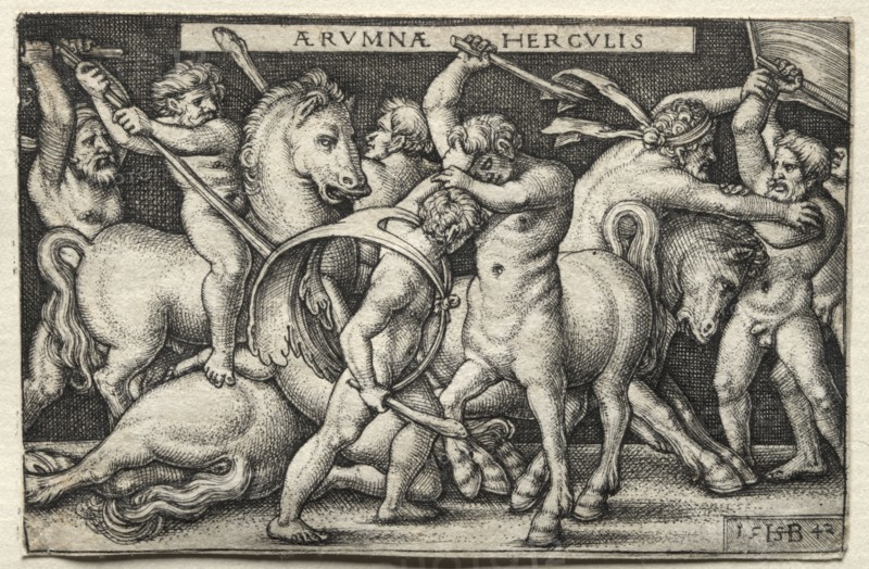 The Labors of Hercules:  Hercules Defeating the Centaurs, 1542. Hans Sebald Beham (German, 1500-1550). Engraving