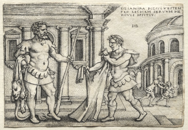 The Labors of Hercules: Hercules Receiving the Garment Steeped in Nessus' Blood, 1542. Hans Sebald Beham (German, 1500-1550). Engraving