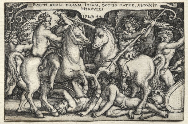 The Labors of Hercules: Hercules Abducting Iole, 1544. Hans Sebald Beham (German, 1500-1550). Engraving