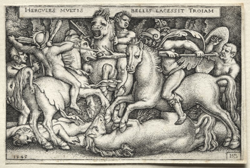 The Labors of Hercules: Hercules Conquering Troy, 1545. Hans Sebald Beham (German, 1500-1550). Engraving