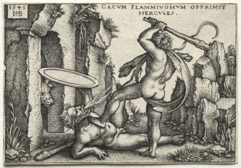 The Labors of Hercules:  Hercules Killing the Giant Cacus, 1545. Hans Sebald Beham (German, 1500-1550). Engraving