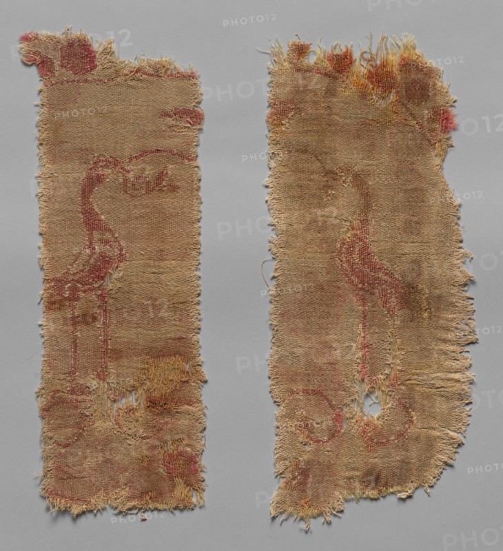 Two Fragments of Large Scale Roundel, 600s. Iran, 7th century. Compound twill; wool and cotton; overall: 17.5 x 41 cm (6 7/8 x 16 1/8 in.).