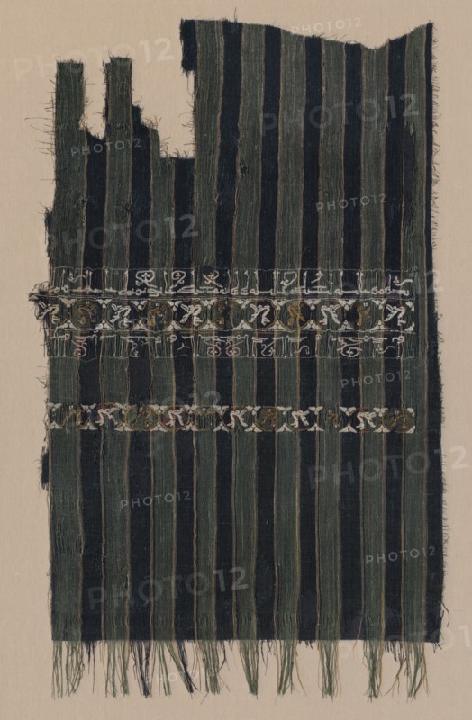 Striped tiraz, 1049-1050. Egypt, Fatimid period, reign of al-Mustansir. Plain weave with inwoven tapestry weave: linen and silk; overall: 39.4 x 22 cm (15 1/2 x 8 11/16 in.)