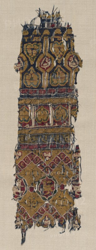 Fragment of a Tiraz-Style Textile, 1081 - 1101. Egypt, Fatimid period, Caliphate of al-Mustansir or al-Musta'li, c. AH 475-495 (A.D. 1081-1101). Tapestry (probably originally inwoven in tabby ground); linen and silk; overall: 21.3 x 6.4 cm (8 3/8 x 2 1/2 in.)