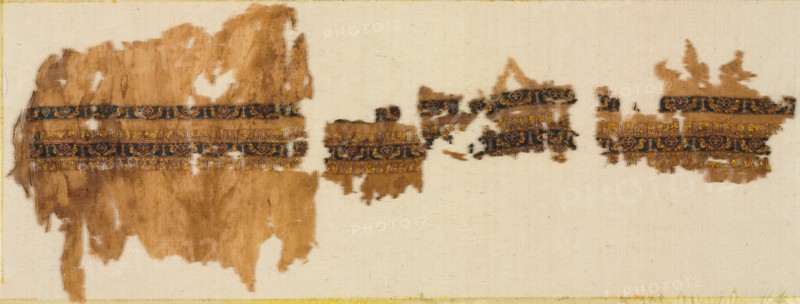 Tiraz with gold, probably from a wide sleeve, 1013-1020. Egypt, Fatimid period, reign of Caliph al-Hakim, 1013–20. Plain weave with inwoven tapestry weave: linen, silk, and gold filé; overall: 23.5 x 62.3 cm (9 1/4 x 24 1/2 in.)