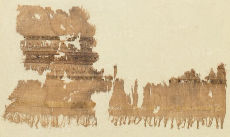 Tiraz with gold, 1094 - 1101. Egypt, Fatimid period, reign of Caliph al-Musta‘li, 1094–1101. Plain weave with inwoven tapestry weave: linen, silk, and gold filé; mounted: 52.1 x 74.9 cm (20 1/2 x 29 1/2 in.); overall (both pieces): 38.7 x 70.5 cm (15 1/4 x 27 3/4 in.)