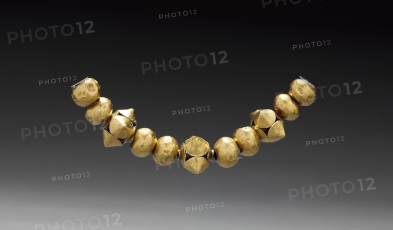 Beads, c. 900-1550. Central Colombia, Muisca Style?, 10th-16th century. Hammered gold; overall: 34.3 cm (13 1/2 in.).