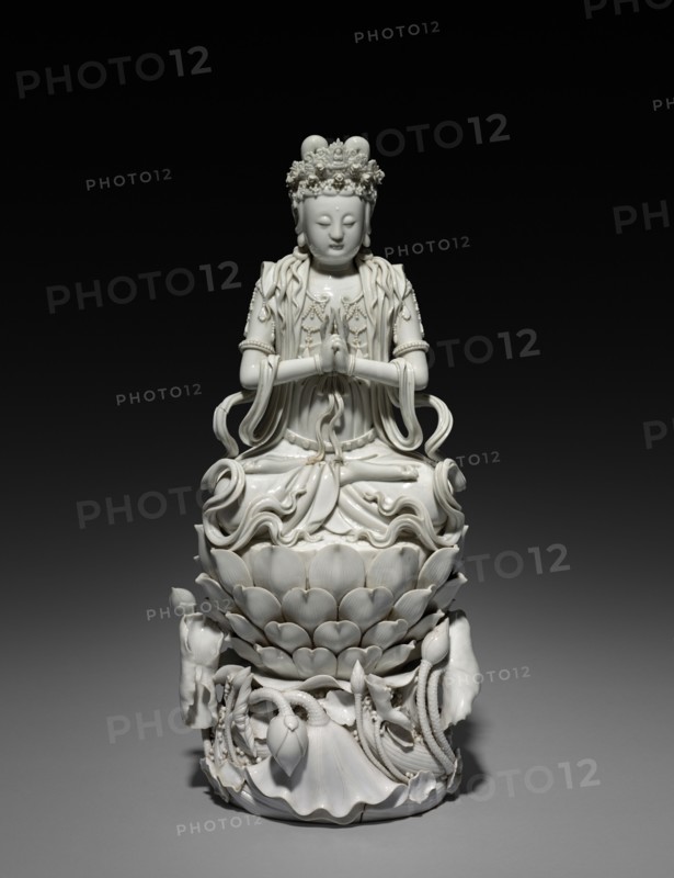 Bodhisattva Guanyin of the South Sea, 1600s. China, Fujian Province, Ming dynasty (1368-1644) - Qing dynasty (1644-1911). Porcelain with white glaze, Dehua ware; overall: 45.2 cm (17 13/16 in.).