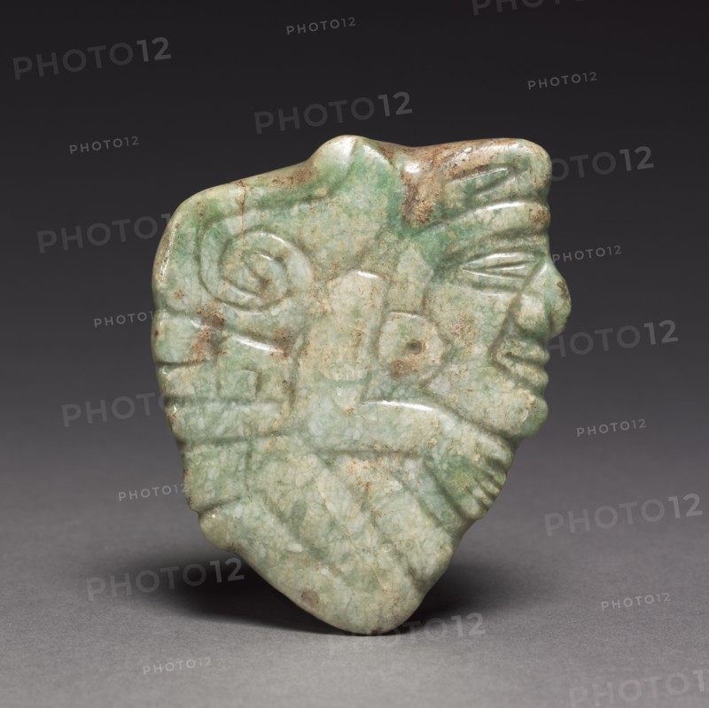 Deity Plaque, c. 300-600. Mexico or Central America, Maya, 4th-7th Century. Jade; overall: 9 x 7.4 cm (3 9/16 x 2 15/16 in.).