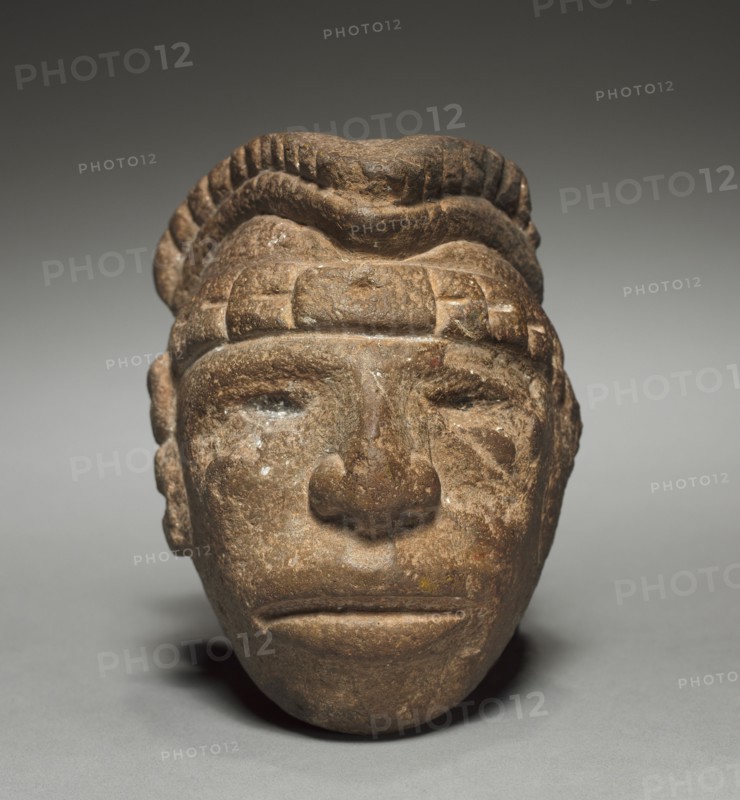 Head, 600-1100. Mexico, Classic Veracruz (Totonac or Tajin). Stone; overall: 11.5 x 8.7 x 11.9 cm (4 1/2 x 3 7/16 x 4 11/16 in.).