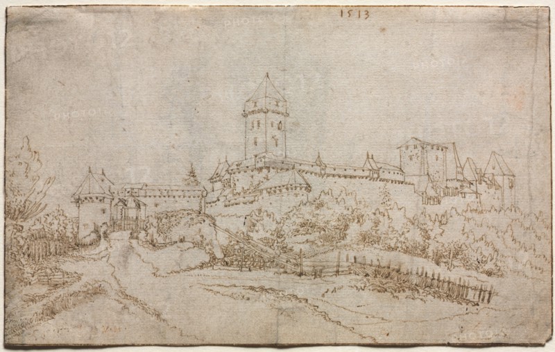View of a Castle (recto), 1513. Wolfgang Huber (Austrian, 1490-1553). Pen and brown ink; sheet: 13.1 x 21.2 cm (5 3/16 x 8 3/8 in.).