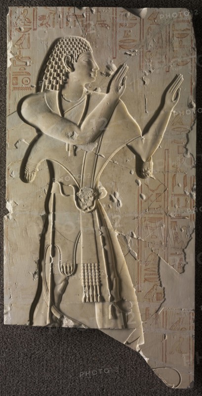 Mentuemhat in Ecclesiastical Dress, c. 667-647 BC. Egypt, Thebes, Late Period, late Dynasty 25 to early Dynasty 26. Limestone; overall: 103.5 x 51.8 cm (40 3/4 x 20 3/8 in.).