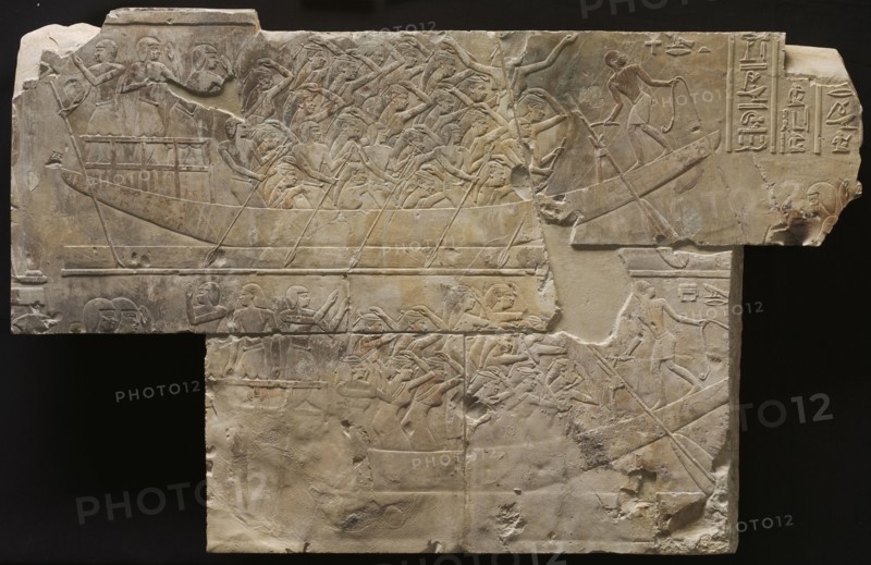 Two Boats with Female Mourners, c. 667-647 BC. Egypt, Thebes, Late Period, Late Dynasty 25 to Early Dynasty 26. Limestone; overall: 58.2 x 91 cm (22 15/16 x 35 13/16 in.).