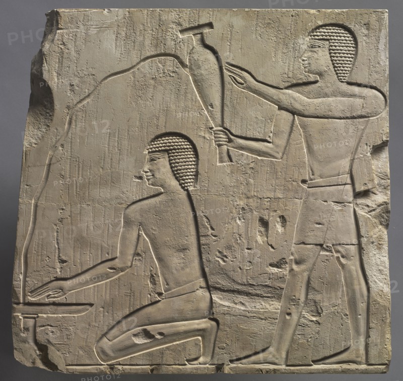 Priests Performing Funeral Rites, c. 667-647 BC. Egypt, Thebes, Late Period, Late Dynasty 25 to Early Dynasty 26. Limestone; overall: 36.1 x 37.5 cm (14 3/16 x 14 3/4 in.).