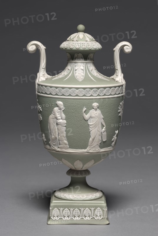 Covered Urn (cover), c. 1800. Wedgwood Factory (British). Jasper ware with relief decoration; overall: 19.7 cm (7 3/4 in.).