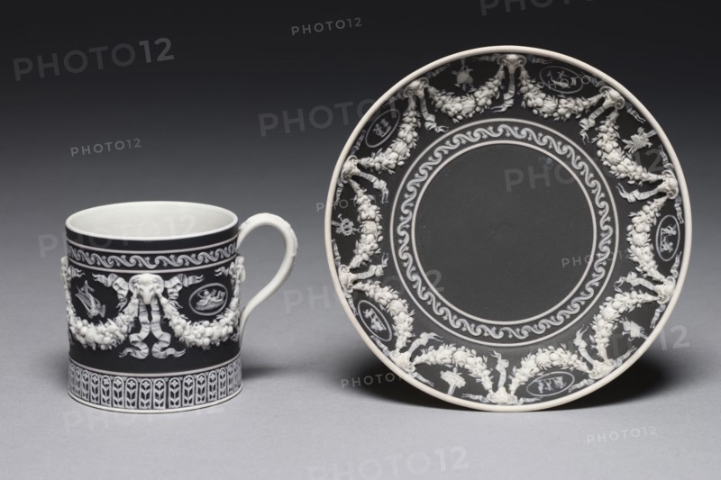 Cup and Saucer, c. 1790. Wedgwood Factory (British). Jasper ware with relief decoration; diameter: 13.6 cm (5 3/8 in.).
