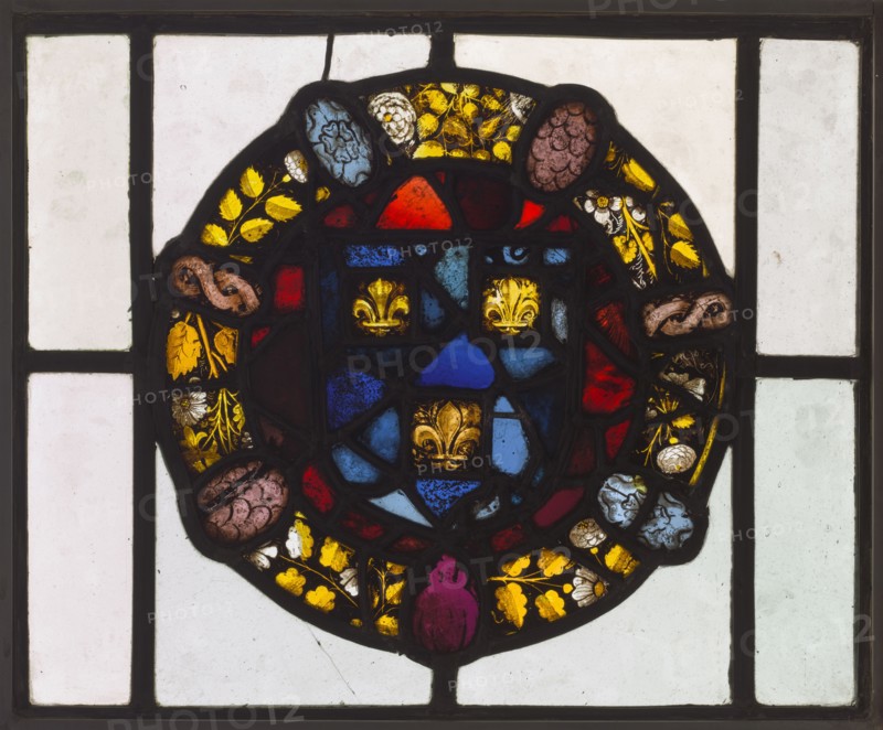 Panel, 1500s. England, 16th century. Pot-metal and white glass, silver stain; overall: 41.6 x 51.1 cm (16 3/8 x 20 1/8 in.); part 1: 33.7 x 33 cm (13 1/4 x 13 in.)