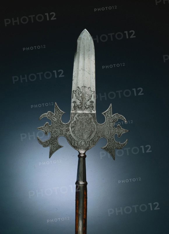 Partisan, 1729-1732. Germany, 18th century. Steel, etched, haft broken; overall: 29.1 cm (11 7/16 in.).