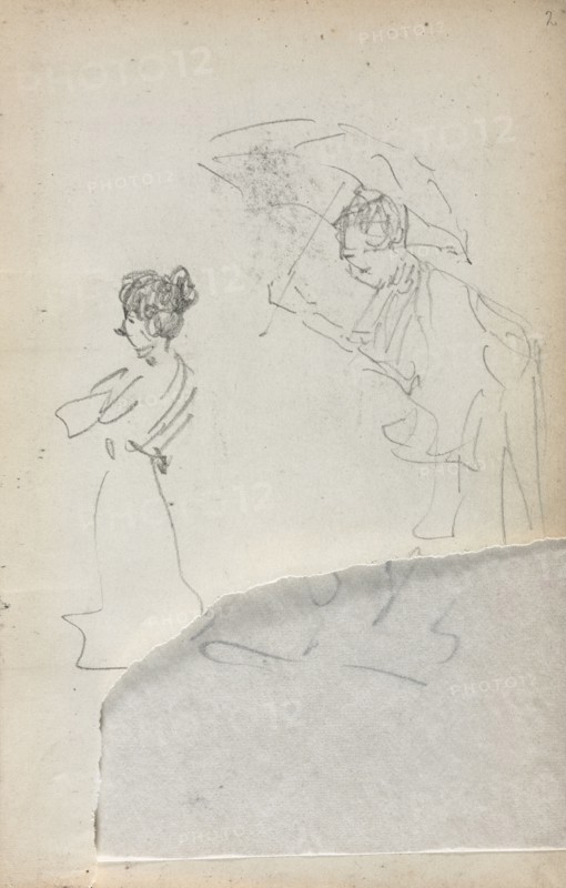 Italian Sketchbook: Standing Woman in profile & Man with an Umbrella (page 2), 1898-1899. Maurice Prendergast (American, 1858-1924). Pencil; sheet: 16.7 x 10.8 cm (6 9/16 x 4 1/4 in.).