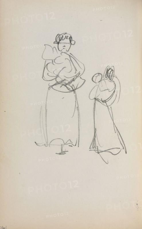 Italian Sketchbook: Two Standing Women holding Infants (page 140), 1898-1899. Maurice Prendergast (American, 1858-1924). Pencil; sheet: 16.7 x 10.8 cm (6 9/16 x 4 1/4 in.).