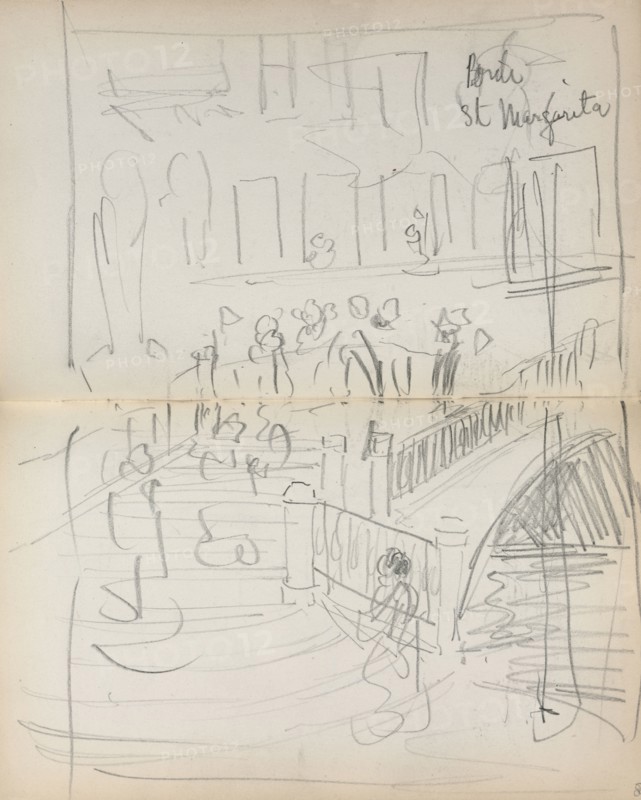 Italian Sketchbook: Bridge St. Margarita (page 67 & 68), 1898-1899. Maurice Prendergast (American, 1858-1924). Pencil; sheet: 16.7 x 10.8 cm (6 9/16 x 4 1/4 in.).