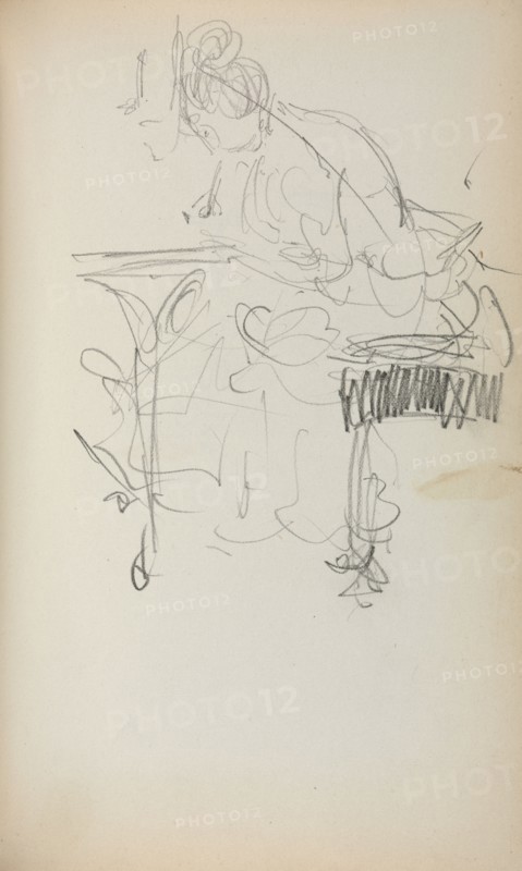 Italian Sketchbook: Seated Woman Sewing (page 153), 1898-1899. Maurice Prendergast (American, 1858-1924). Pencil; sheet: 16.7 x 10.8 cm (6 9/16 x 4 1/4 in.).
