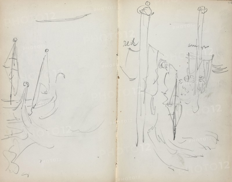 Italian Sketchbook: Venetian Harbor View (page 33 & 34), 1898-1899. Maurice Prendergast (American, 1858-1924). Pencil; sheet: 16.7 x 10.8 cm (6 9/16 x 4 1/4 in.).