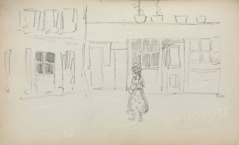 Italian Sketchbook: Street Scene with a Girl ( page 159), 1898-1899. Maurice Prendergast (American, 1858-1924). Pencil; sheet: 16.7 x 10.8 cm (6 9/16 x 4 1/4 in.).