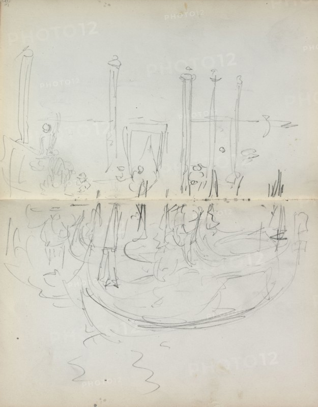Italian Sketchbook: Venetian Harbor View (page 37 & 38), 1898-1899. Maurice Prendergast (American, 1858-1924). Pencil; sheet: 16.7 x 10.8 cm (6 9/16 x 4 1/4 in.).