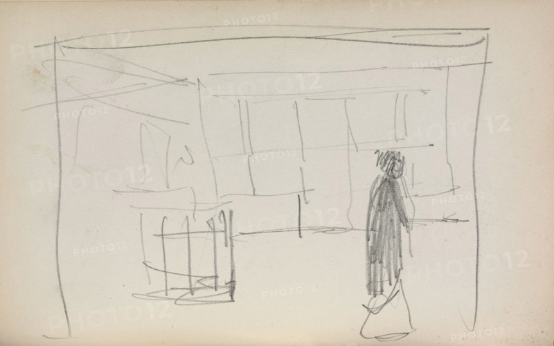 Italian Sketchbook: Figure in an interior (page 175), 1898-1899. Maurice Prendergast (American, 1858-1924). Pencil; sheet: 16.7 x 10.8 cm (6 9/16 x 4 1/4 in.).