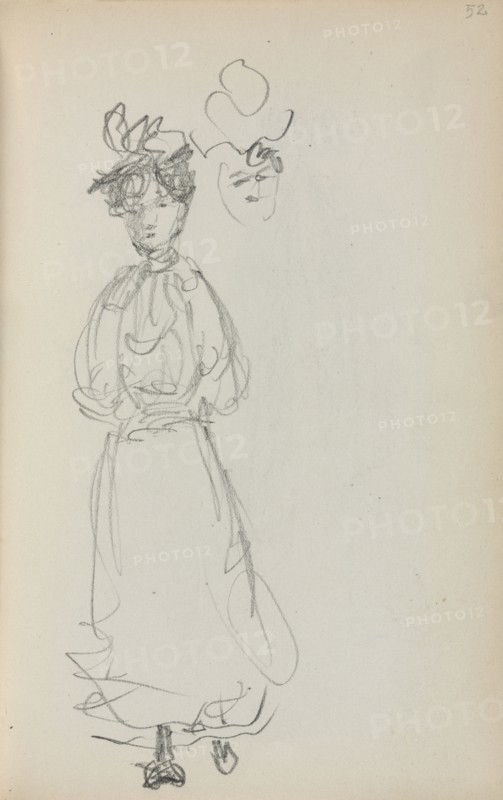 Italian Sketchbook: Standing Woman, face (page 52), 1898-1899. Maurice Prendergast (American, 1858-1924). Pencil; sheet: 16.7 x 10.8 cm (6 9/16 x 4 1/4 in.).