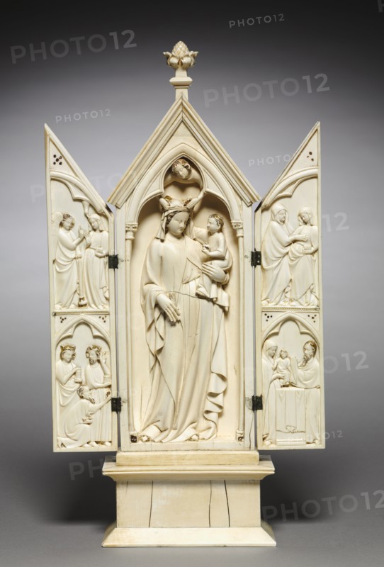 Triptych: The Life of the Virgin, c. 1325-1350. France, Lorraine?, or Austria?, Gothic period, 14th century. Ivory, traces of gilding; overall: 25.9 x 21.3 cm (10 3/16 x 8 3/8 in.).