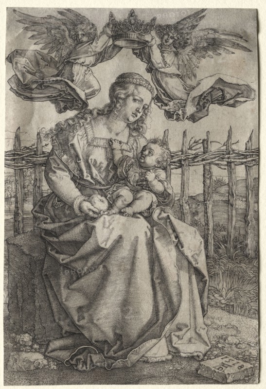The Virgin Crowned by Two Angels, 1518. Albrecht Dürer (German, 1471-1528). Engraving