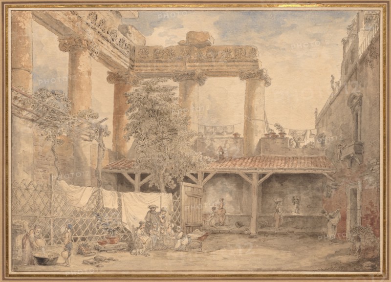 Roman Ruins, Villa Pamfili, 1774. Hubert Robert (French, 1733-1808). Pen and black ink and watercolor with black chalk underdrawing and heightened with white gouache on cream laid paper;