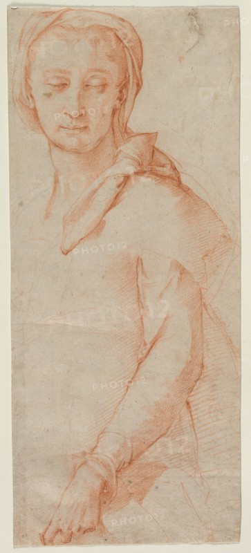 Half-Length Figure Study of a Woman, 1500s. Ludovico Cardi Cigoli (Italian, 1559-1613). Red chalk over traces of black chalk; sheet: 39.4 x 17 cm (15 1/2 x 6 11/16 in.).