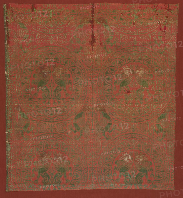 Silk Fragments, 13th century. Spain, Islamic period or Mudejar, 13th century. Lampas weave, brocaded; silk and gold thread; average: 68.6 x 64.4 cm (27 x 25 3/8 in.)