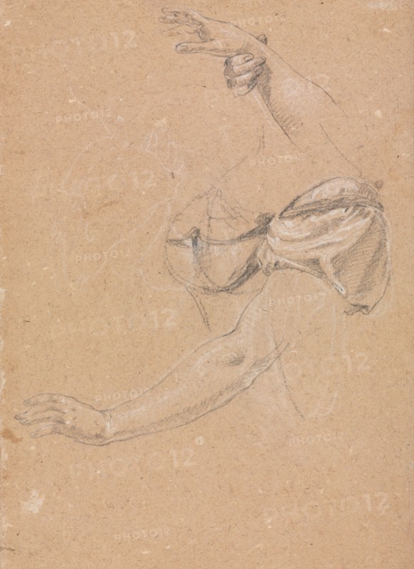 Verona Sketchbook: Female arms and hands with drapery (page 82), 1760. Francesco Lorenzi (Italian, 1723-1787). Black chalk with white heightening ; sheet: 32 x 23 cm (12 5/8 x 9 1/16 in.).