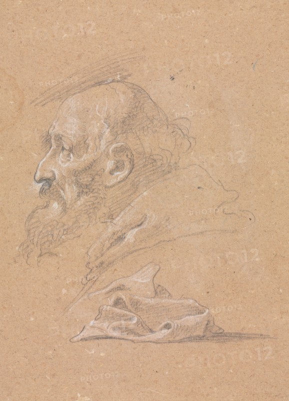 Verona Sketchbook: Monk in profile with drapery (page 87), 1760. Francesco Lorenzi (Italian, 1723-1787). Black chalk with white heightening ; sheet: 32 x 23 cm (12 5/8 x 9 1/16 in.).