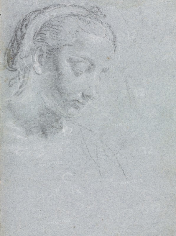 Verona Sketchbook: Head and shoulders of a woman (page 61), 1760. Francesco Lorenzi (Italian, 1723-1787). Black chalk with white heightening ; sheet: 32 x 23 cm (12 5/8 x 9 1/16 in.).