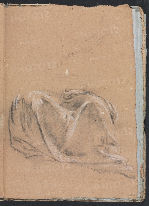 Verona Sketchbook: Drapery study (page 35), 1760. Francesco Lorenzi (Italian, 1723-1787). Black chalk with white heightening ; sheet: 32 x 23 cm (12 5/8 x 9 1/16 in.).