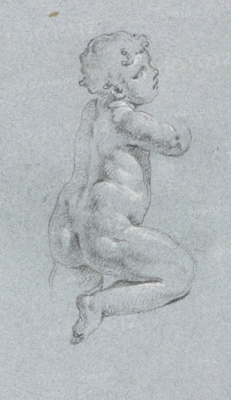 Verona Sketchbook: Putto in profile (page 64), 1760. Francesco Lorenzi (Italian, 1723-1787). Black chalk with white heightening ; sheet: 32 x 23 cm (12 5/8 x 9 1/16 in.).