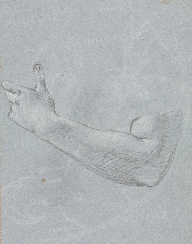 Verona Sketchbook: Left arm and hand (page 47), 1760. Francesco Lorenzi (Italian, 1723-1787). Black chalk with white heightening ; sheet: 32 x 23 cm (12 5/8 x 9 1/16 in.).