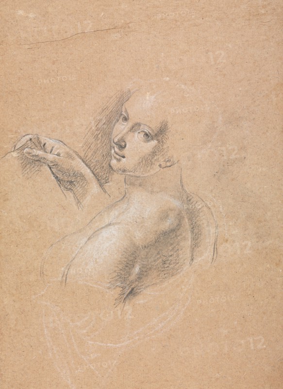 Verona Sketchbook: Female nude looking over left shoulder (page 74), 1760. Francesco Lorenzi (Italian, 1723-1787). Black chalk with white heightening ; sheet: 32 x 23 cm (12 5/8 x 9 1/16 in.).