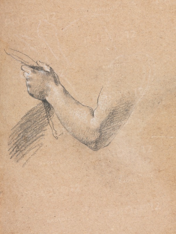Verona Sketchbook: Left arm and hand (page 75), 1760. Francesco Lorenzi (Italian, 1723-1787). Black chalk with white heightening ; sheet: 32 x 23 cm (12 5/8 x 9 1/16 in.).