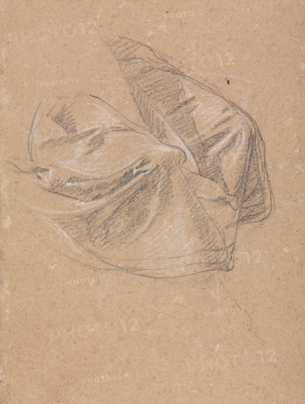 Verona Sketchbook: Drapery study (page 50), 1760. Francesco Lorenzi (Italian, 1723-1787). Black chalk with white heightening; sheet: 32 x 23 cm (12 5/8 x 9 1/16 in.).